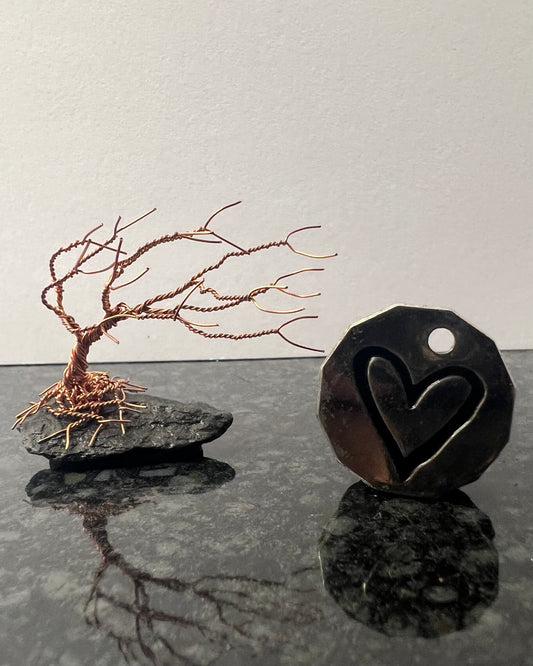 Windswept Celtic Tree Sculpture - Copper on Slate - Mini