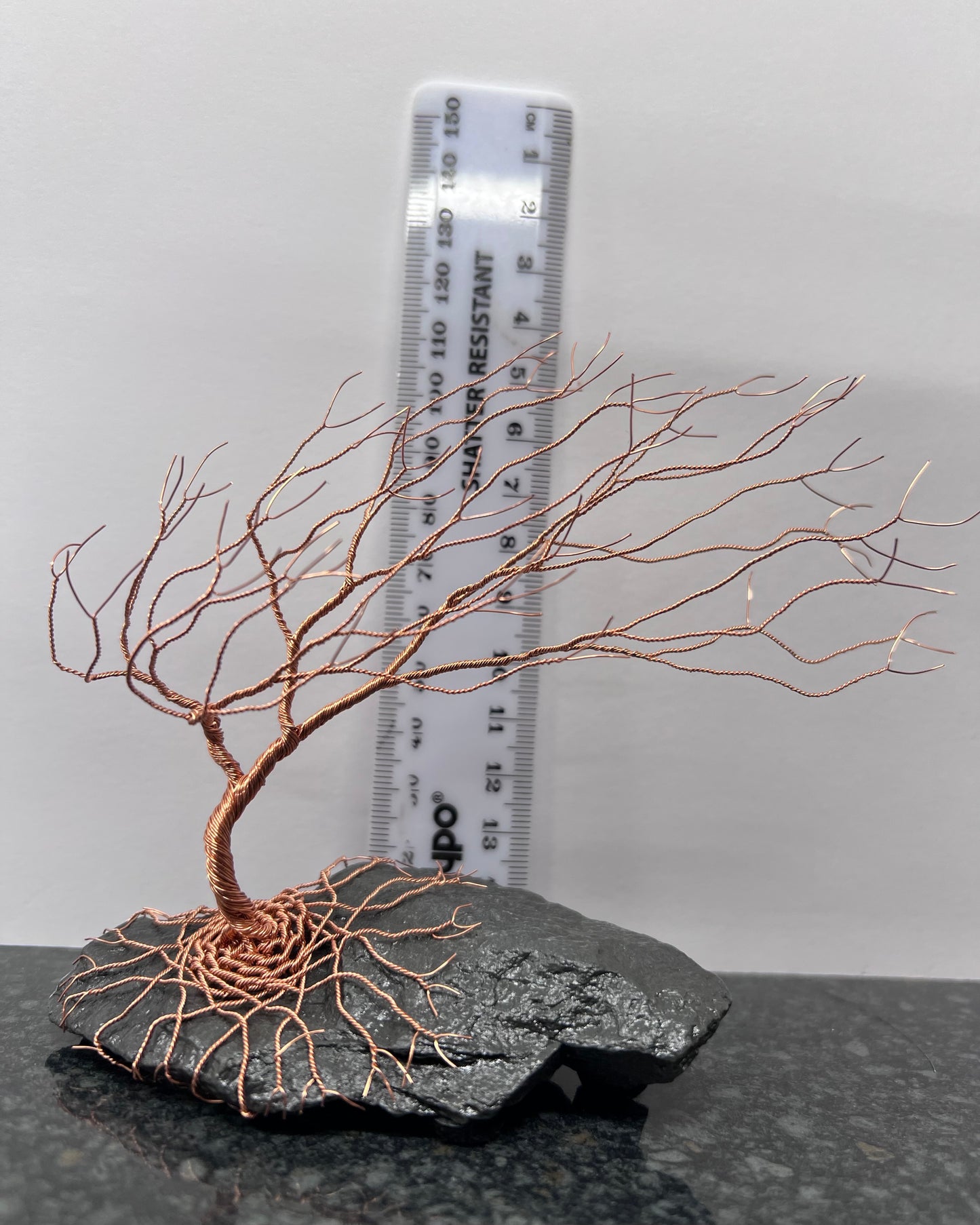 Windswept Celtic Tree Sculpture - Copper on Slate - Medium