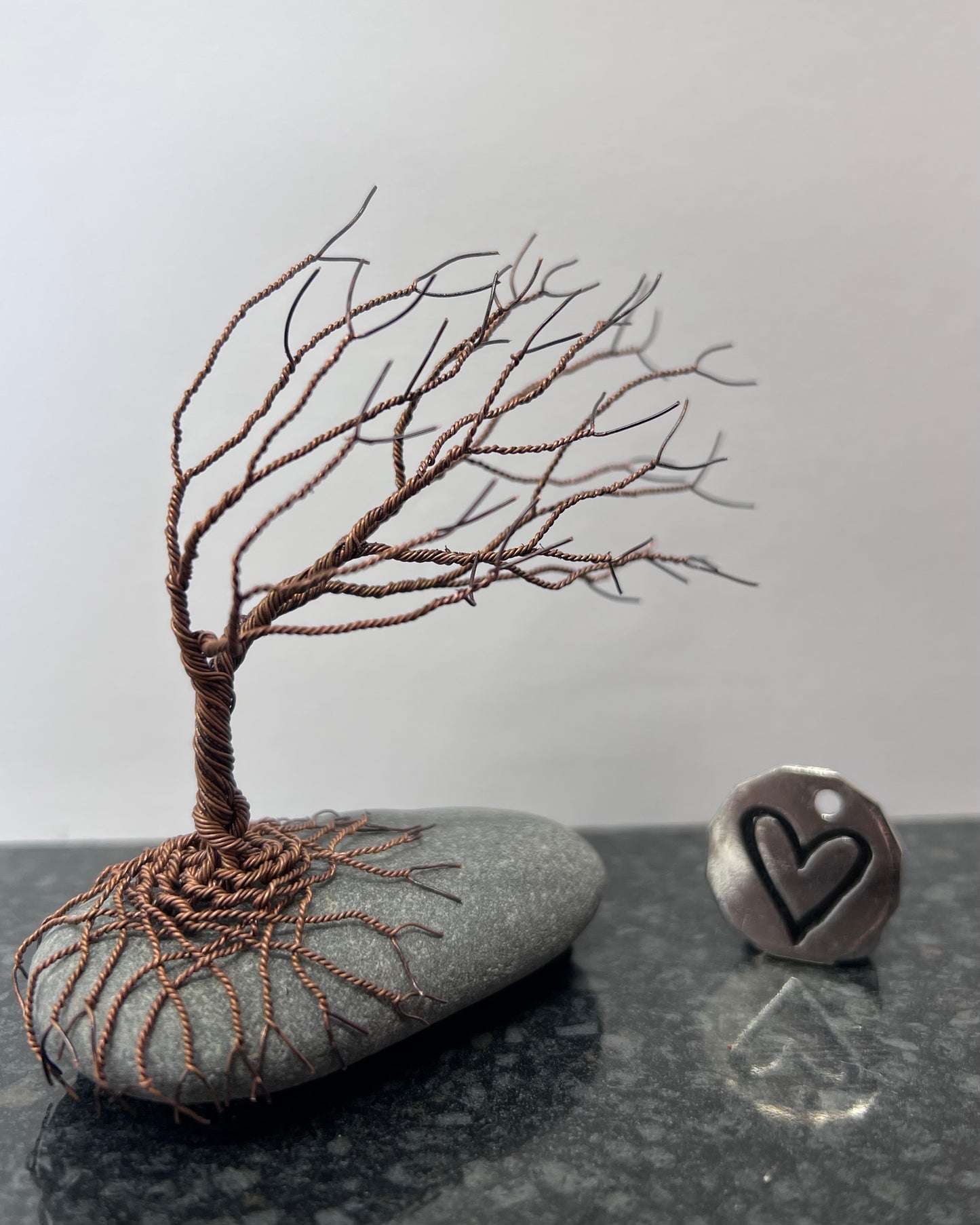 Windswept Celtic Tree Sculpture - Antique Copper on Pebble - Small Plus
