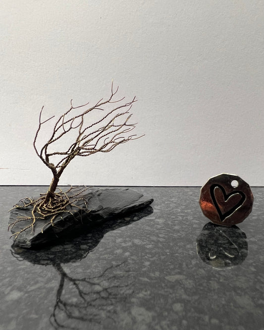 Windswept Celtic Tree Sculpture - Gunmetal on Slate - Small
