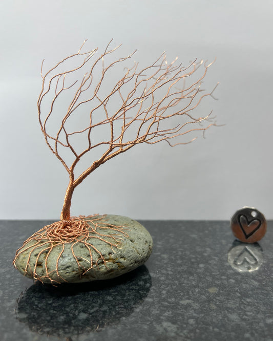 Windswept Celtic Tree Sculpture - Copper on Pebble - Medium