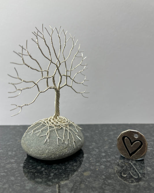 Tree of Life Celtic Tree Sculpture - Silver (plated) on Pebble - Small Plus