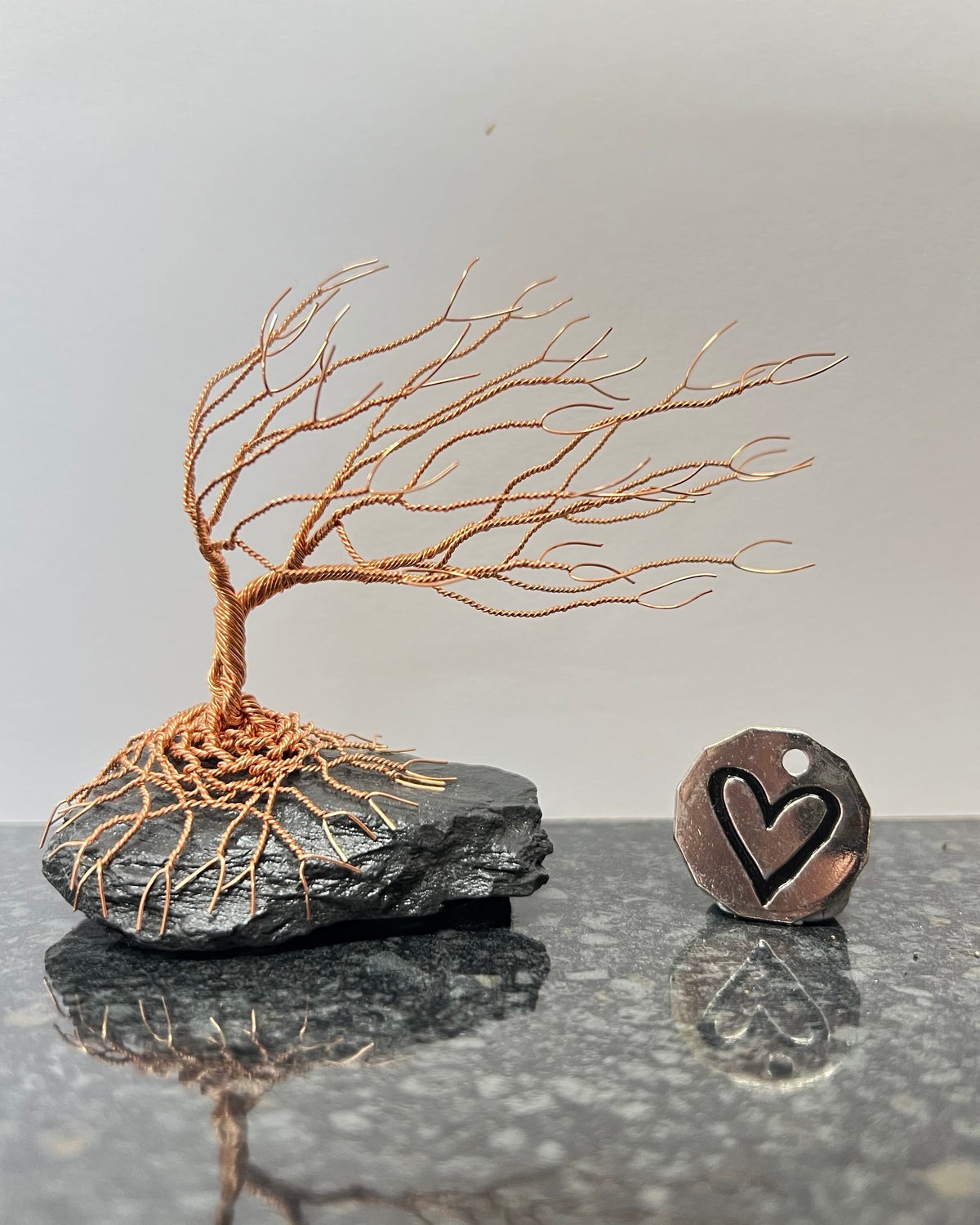 Windswept Celtic Tree Sculpture - Copper on Slate - Small Plus