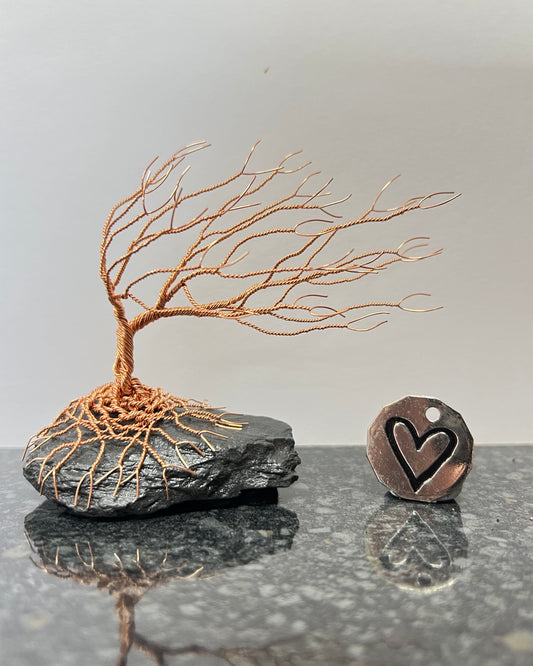 Windswept Celtic Tree Sculpture - Copper on Slate - Small Plus