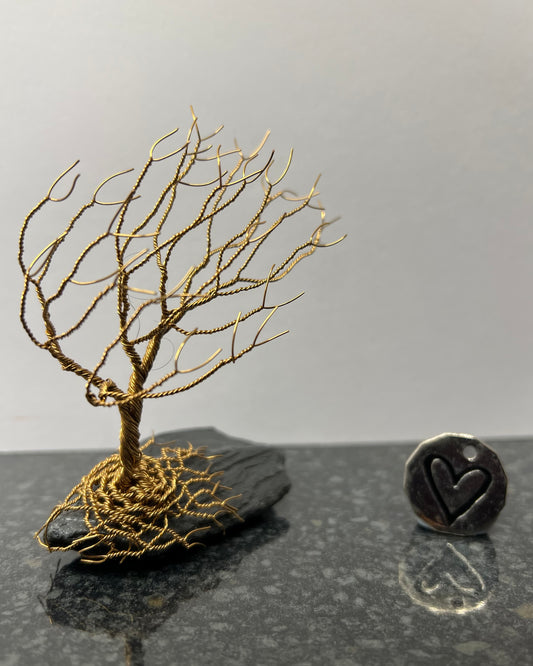 Windswept Celtic Tree Sculpture - Antique Bronze on Slate - Small Plus