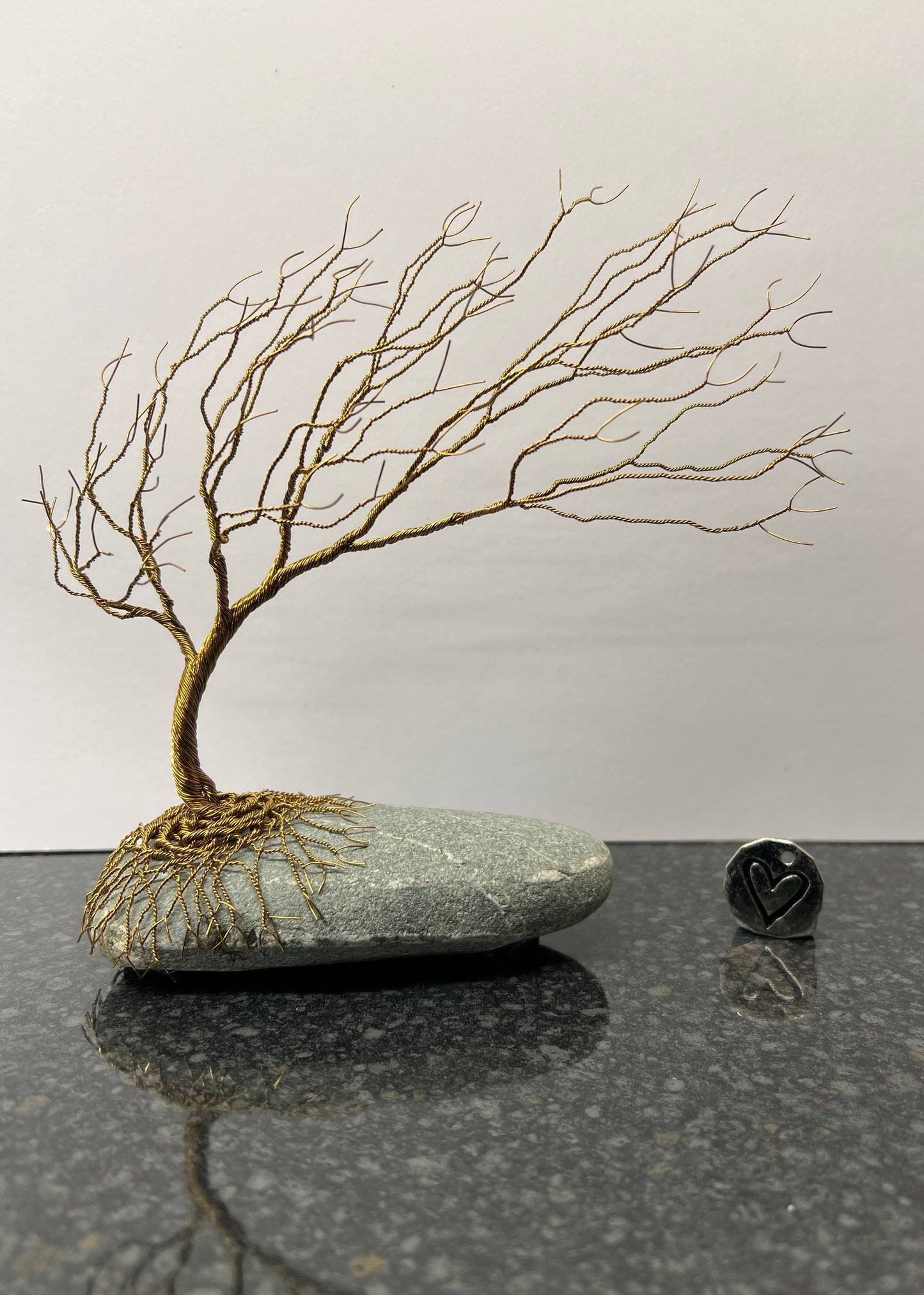 Windswept Celtic Tree Sculpture - Antique Bronze on Pebble - Medium Plus