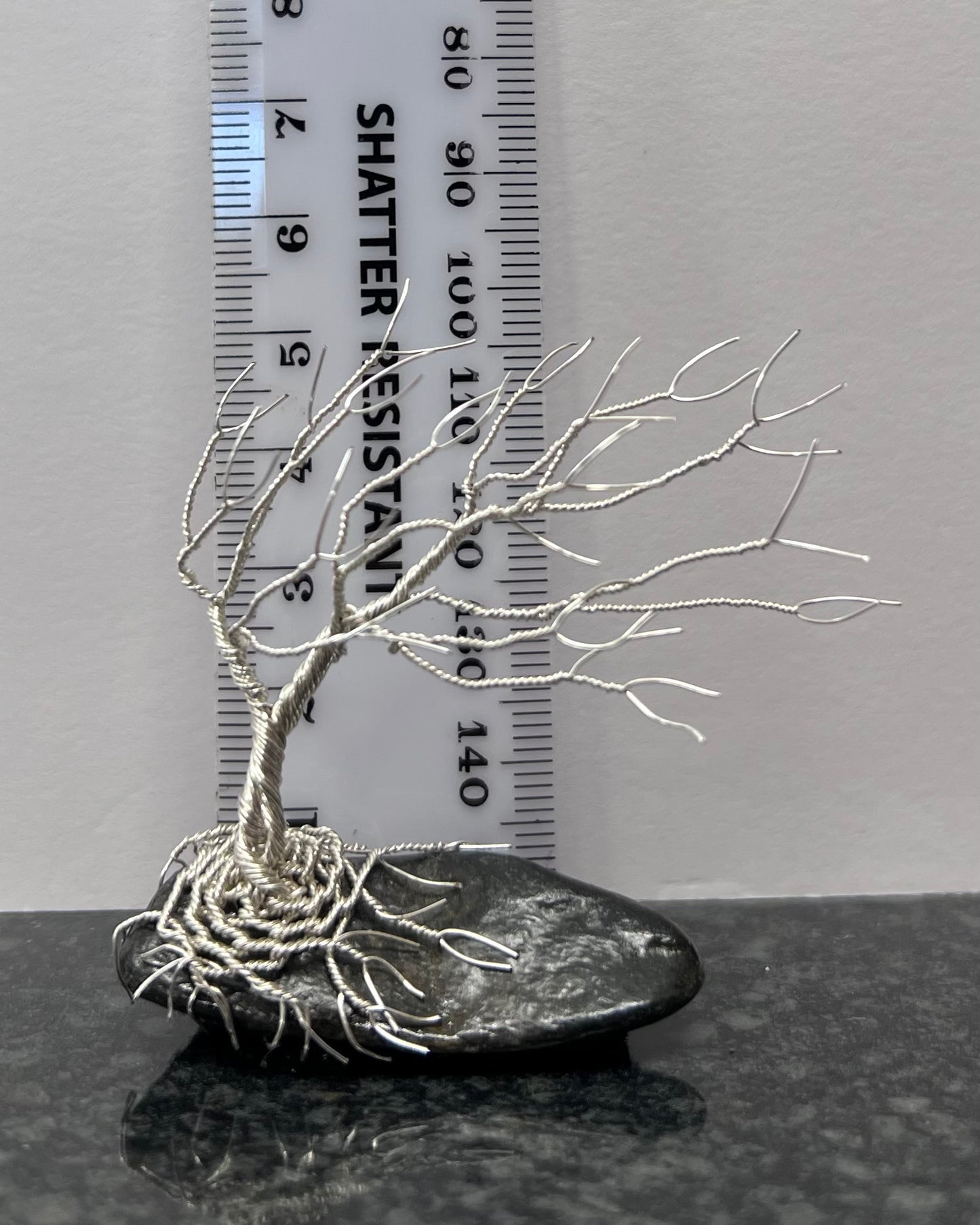 Windswept Celtic Tree Sculpture - Silver (plated) on Pebble - Small