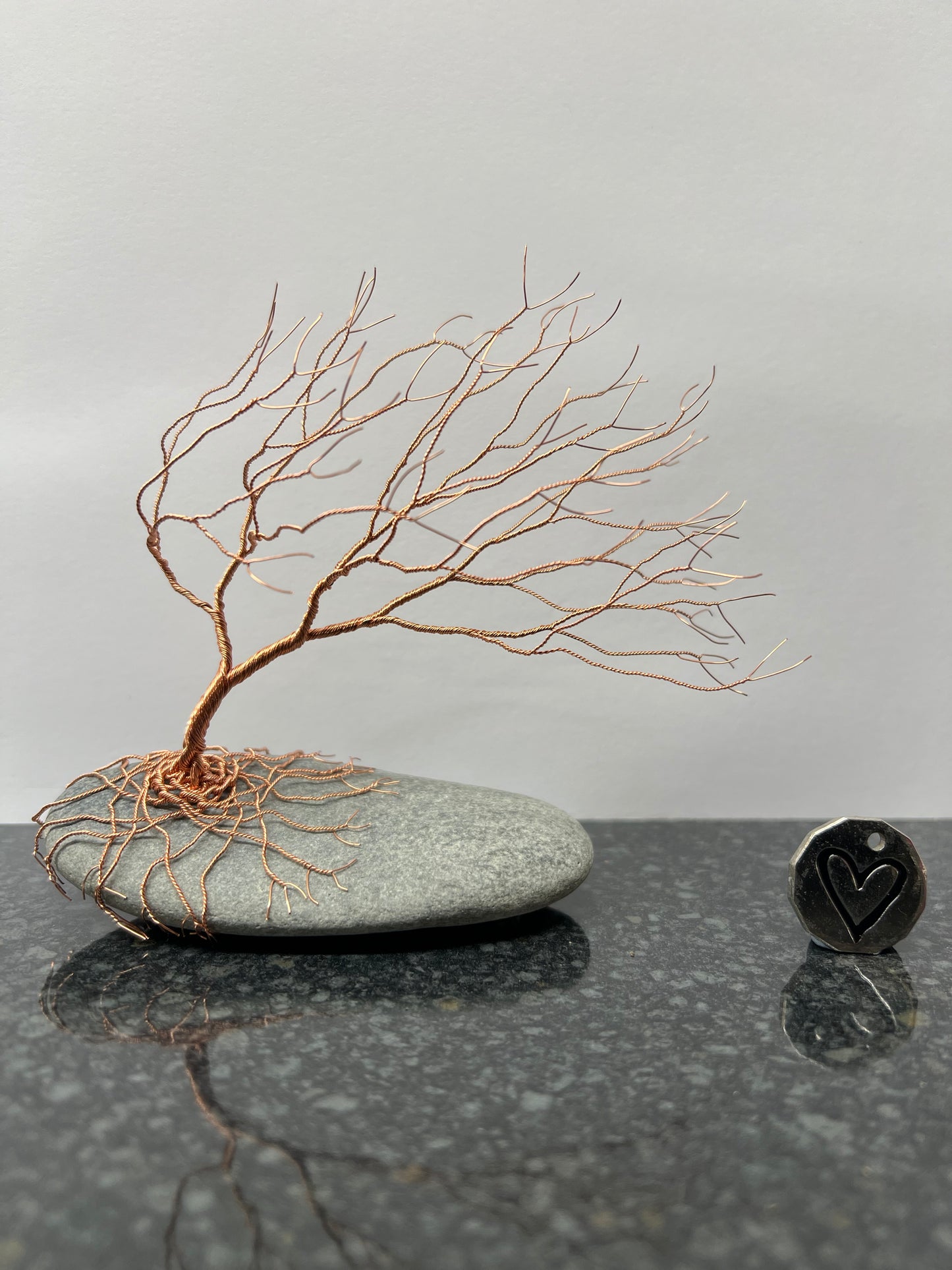 Windswept Celtic Tree Sculpture - Copper on Pebble - Medium