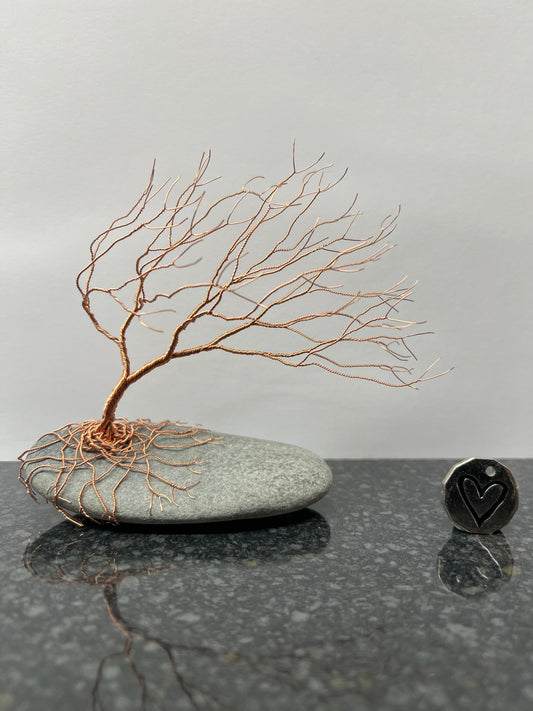 Windswept Celtic Tree Sculpture - Copper on Pebble - Medium