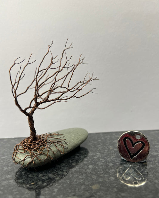 Windswept Celtic Tree Sculpture - Antique Copper on Pebble - Small Plus