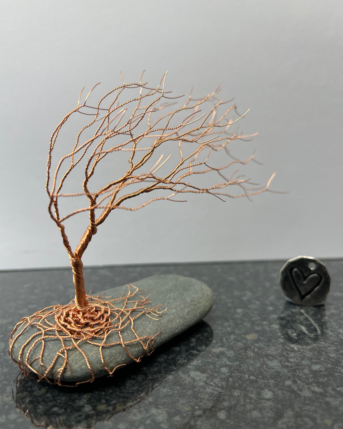 Windswept Celtic Tree Sculpture - Copper on Pebble - Medium