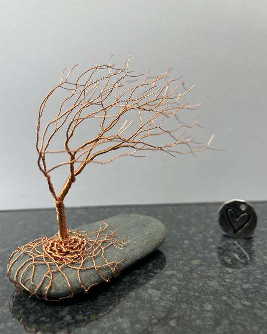 Windswept Celtic Tree Sculpture - Copper on Pebble - Medium