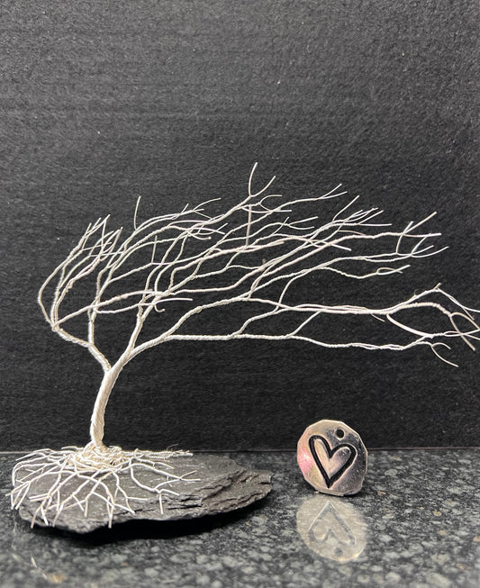 Windswept Celtic Tree Sculpture - Silver (plated) on Slate - Medium