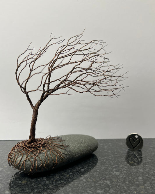 Windswept Celtic Tree Sculpture - Antique Copper on Pebble - Medium Plus