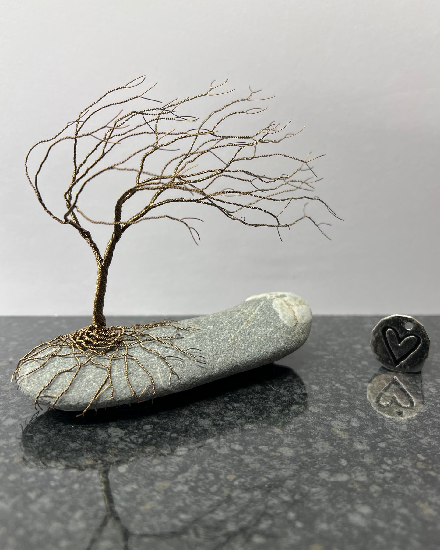 Windswept Celtic Tree Sculpture - Gunmetal on Pebble - Medium