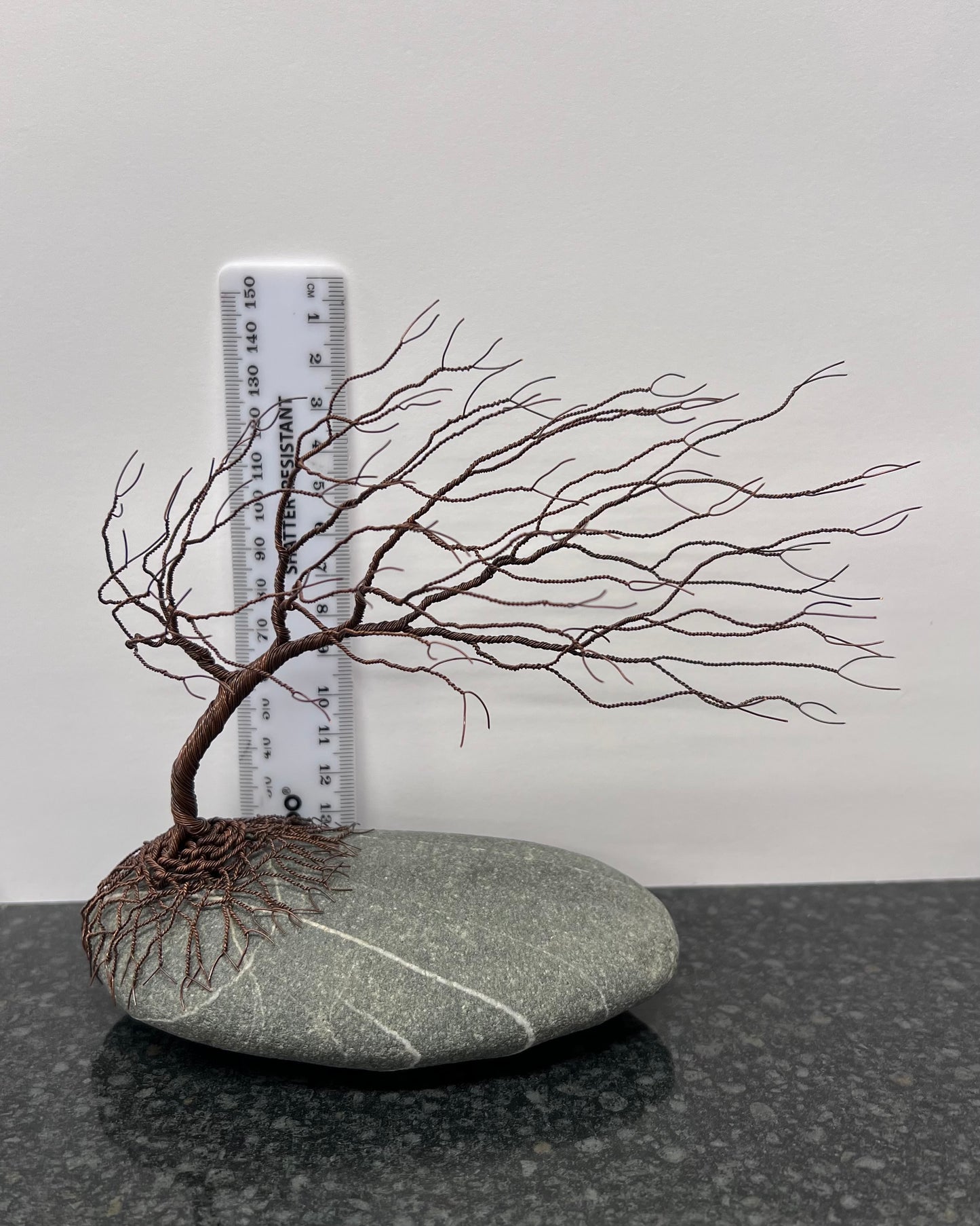 Windswept Celtic Tree Sculpture - Antique Copper on Pebble - Medium Plus
