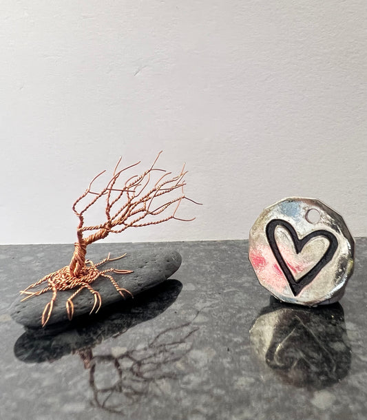 Windswept Celtic Tree Sculpture - Copper on Pebble - Mini