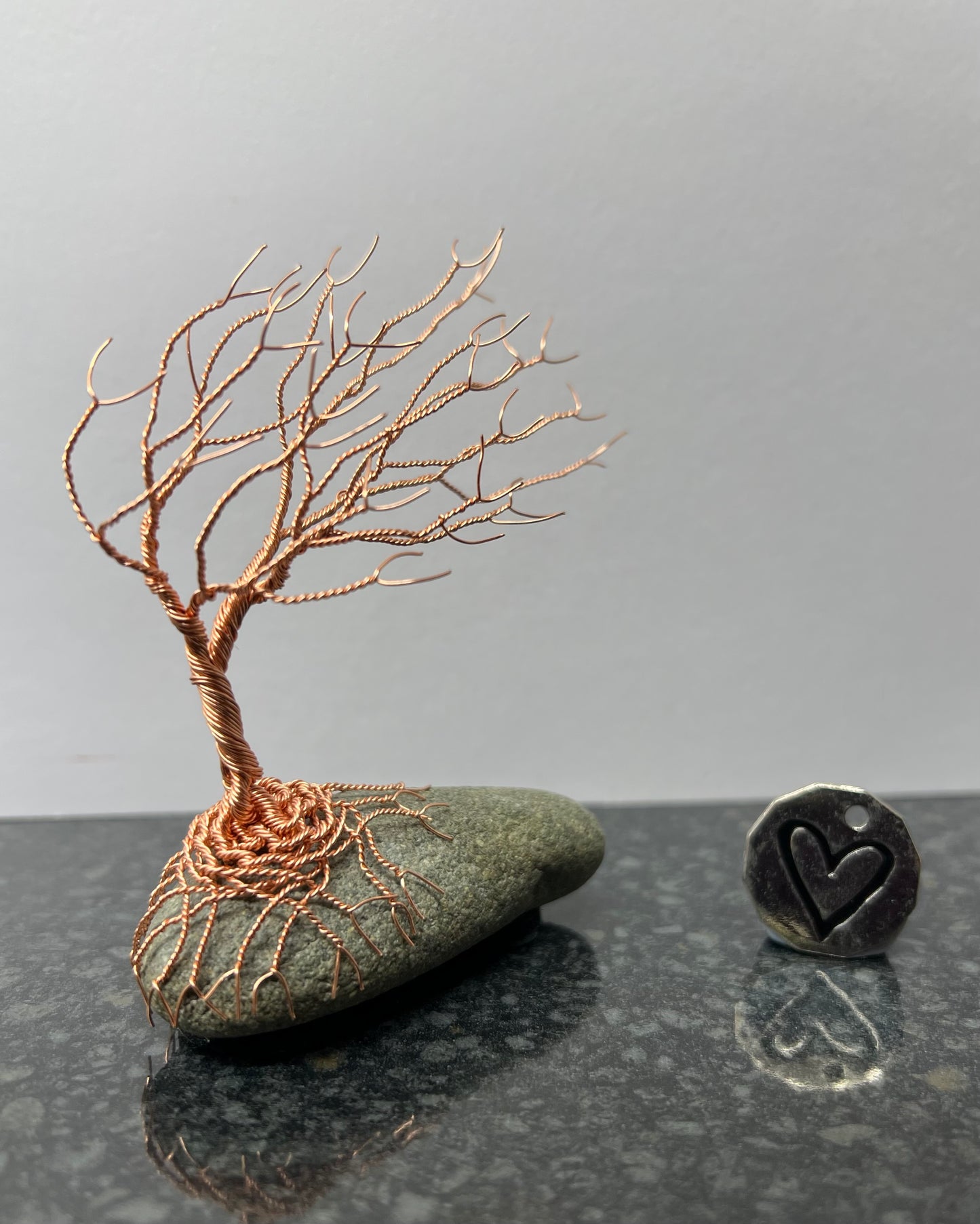 Windswept Celtic Tree Sculpture - Copper on Pebble - Small Plus