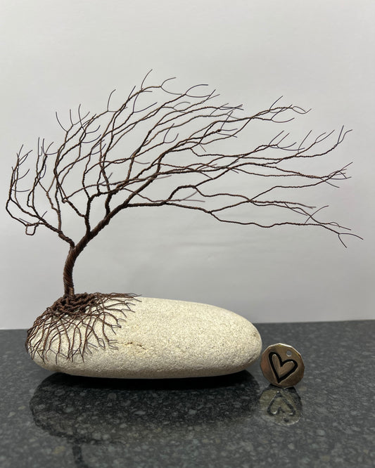 Windswept Celtic Tree Sculpture - Antique Copper on Pebble - Medium Plus