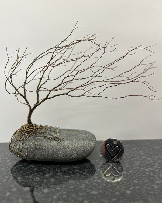Windswept Celtic Tree Sculpture - Gunmetal on Pebble - Medium