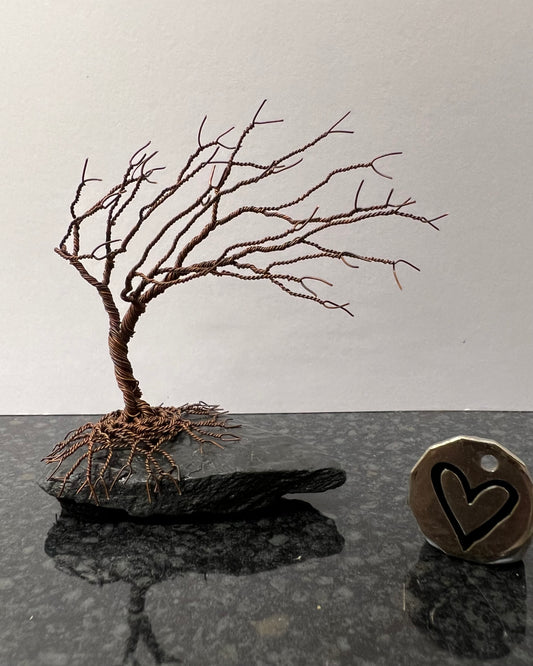 Windswept Celtic Tree Sculpture - Antique Copper on Slate - Small Plus