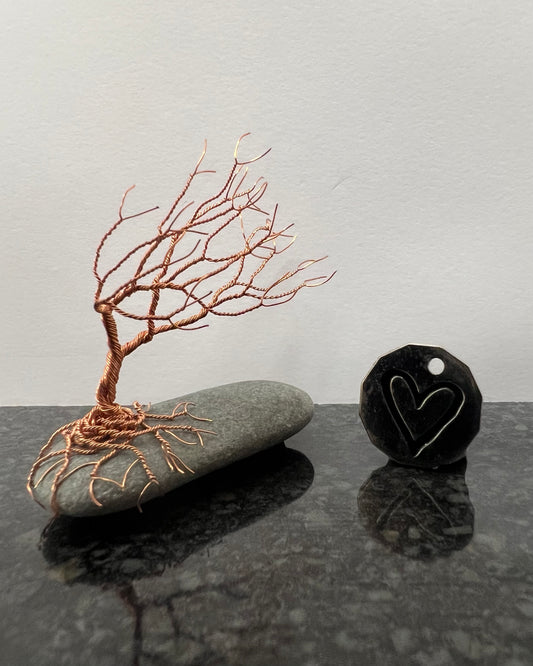 Windswept Celtic Tree Sculpture - Copper on Pebble - Small