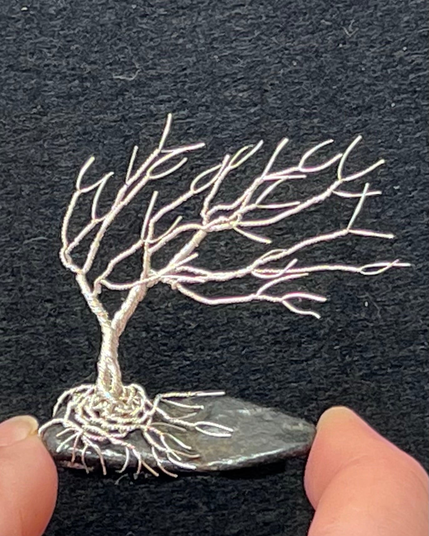 Windswept Celtic Tree Sculpture - Silver (plated) on Pebble - Small