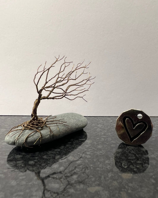 Windswept Celtic Tree Sculpture - Gunmetal on Pebble - Small