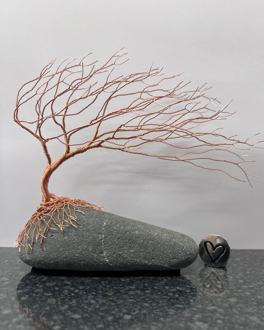 Windswept Celtic Tree Sculpture - Copper on Pebble - Medium Plus