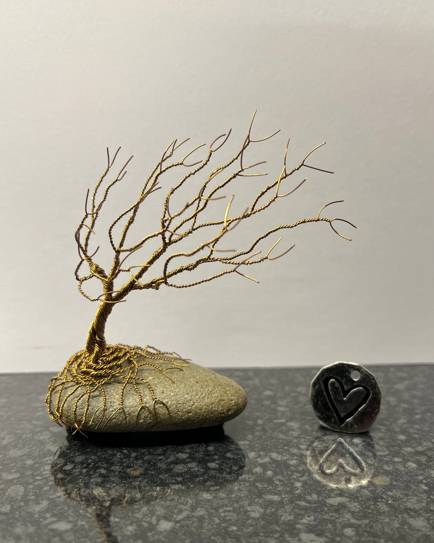 Windswept Celtic Tree Sculpture - Antique Bronze on Pebble - Small Plus