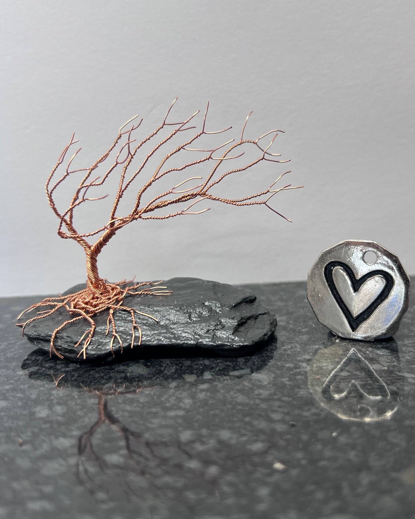 Windswept Celtic Tree Sculpture - Copper on Slate - Small