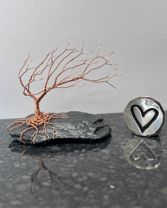 Windswept Celtic Tree Sculpture - Copper on Slate - Small