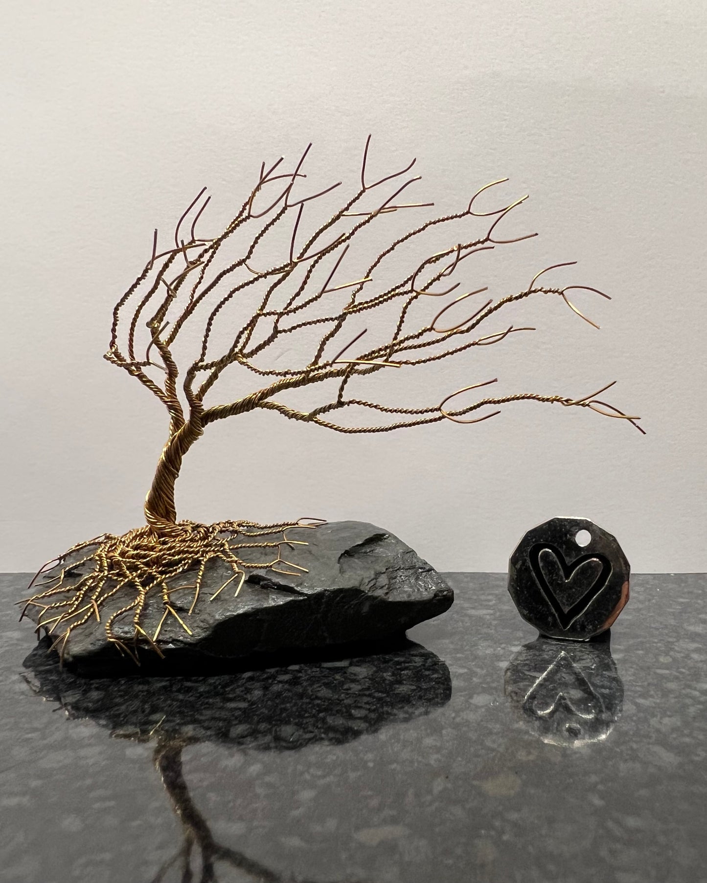 Windswept Celtic Tree Sculpture - Antique Bronze on Slate - Small Plus