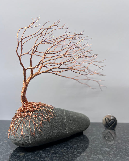 Windswept Celtic Tree Sculpture - Copper on Pebble - Medium Plus