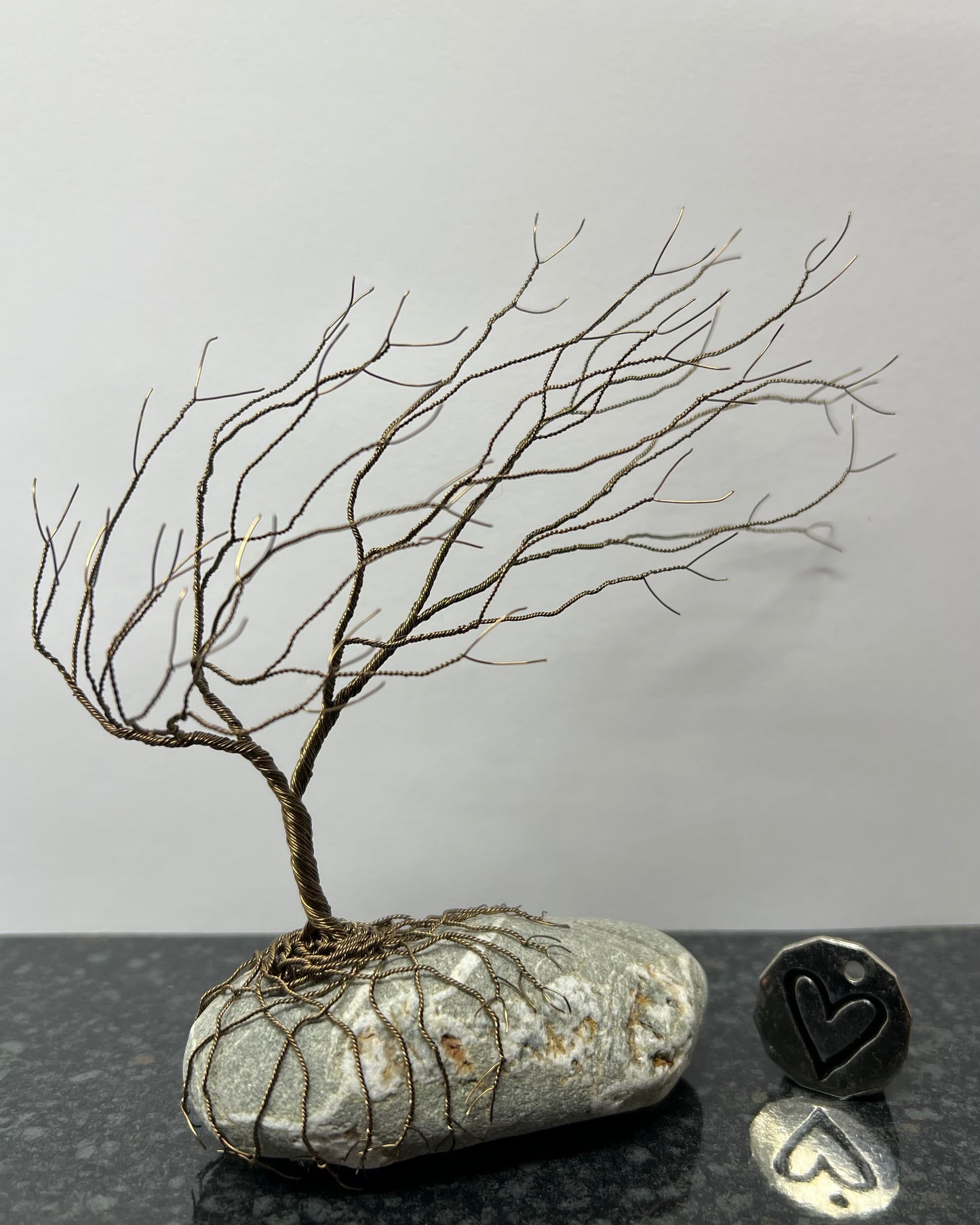 Windswept Celtic Tree Sculpture - Gunmetal on Pebble - Medium