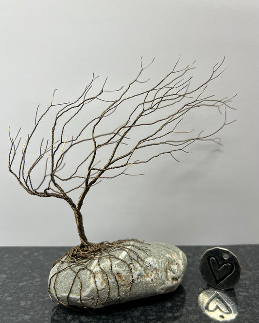 Windswept Celtic Tree Sculpture - Gunmetal on Pebble - Medium
