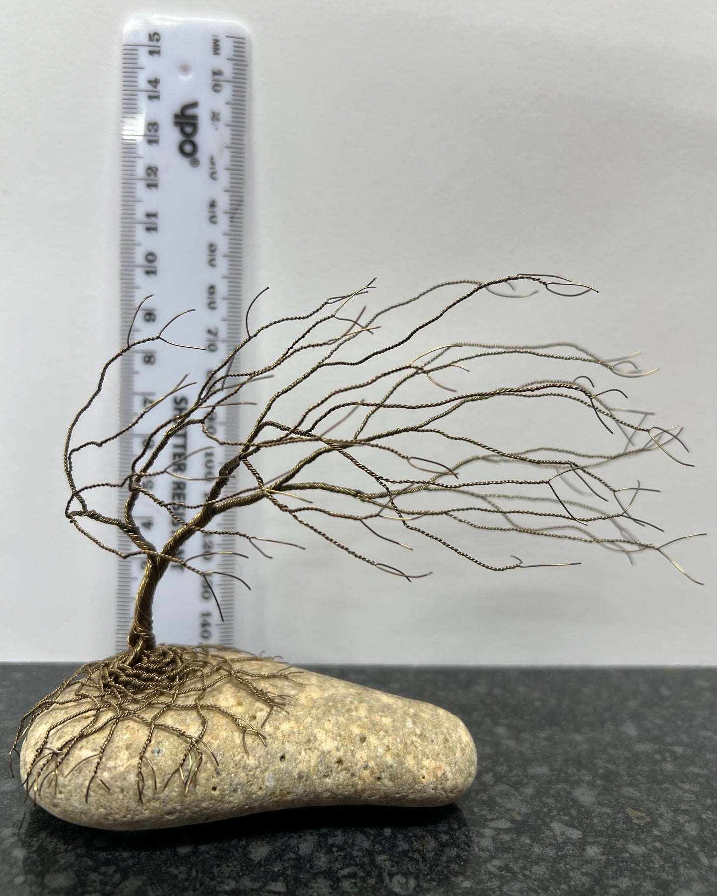 Windswept Celtic Tree Sculpture - Gunmetal on Pebble - Medium