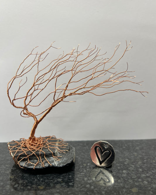 Windswept Celtic Tree Sculpture - Copper on Slate - Medium
