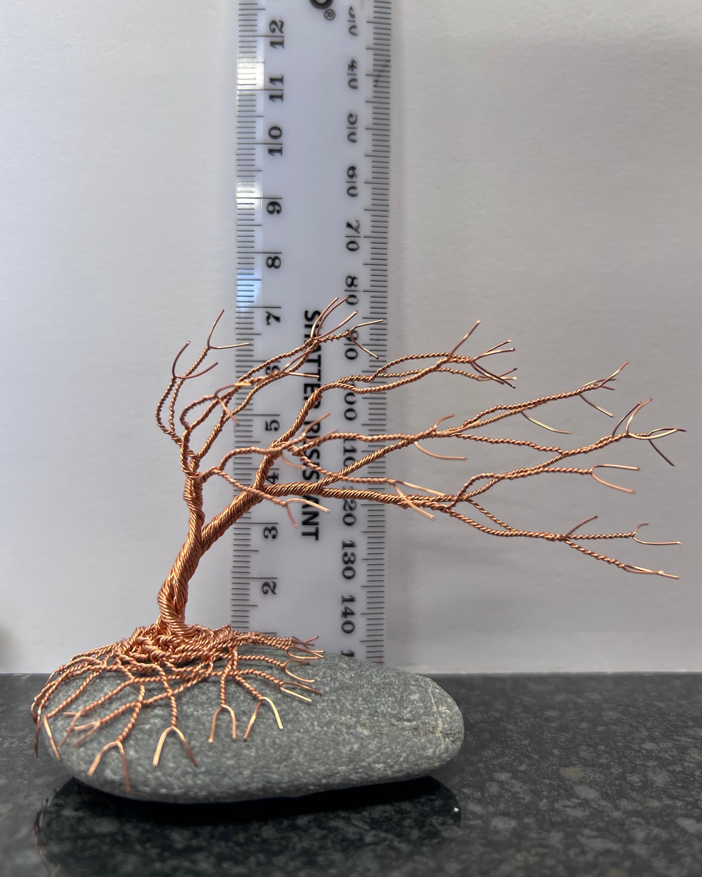 Windswept Celtic Tree Sculpture - Copper on Pebble - Small Plus