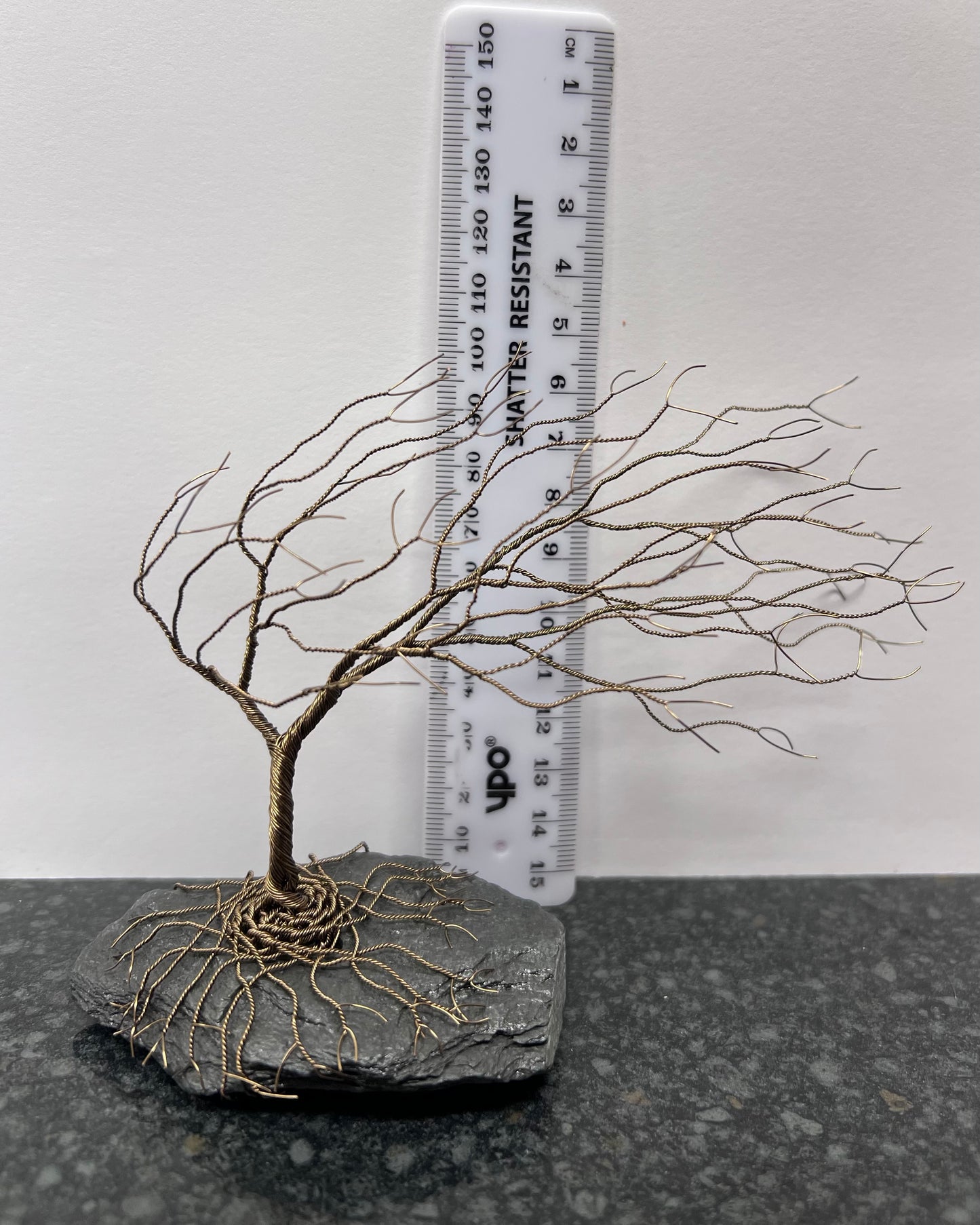 Windswept Celtic Tree Sculpture - Gunmetal on Slate - Medium
