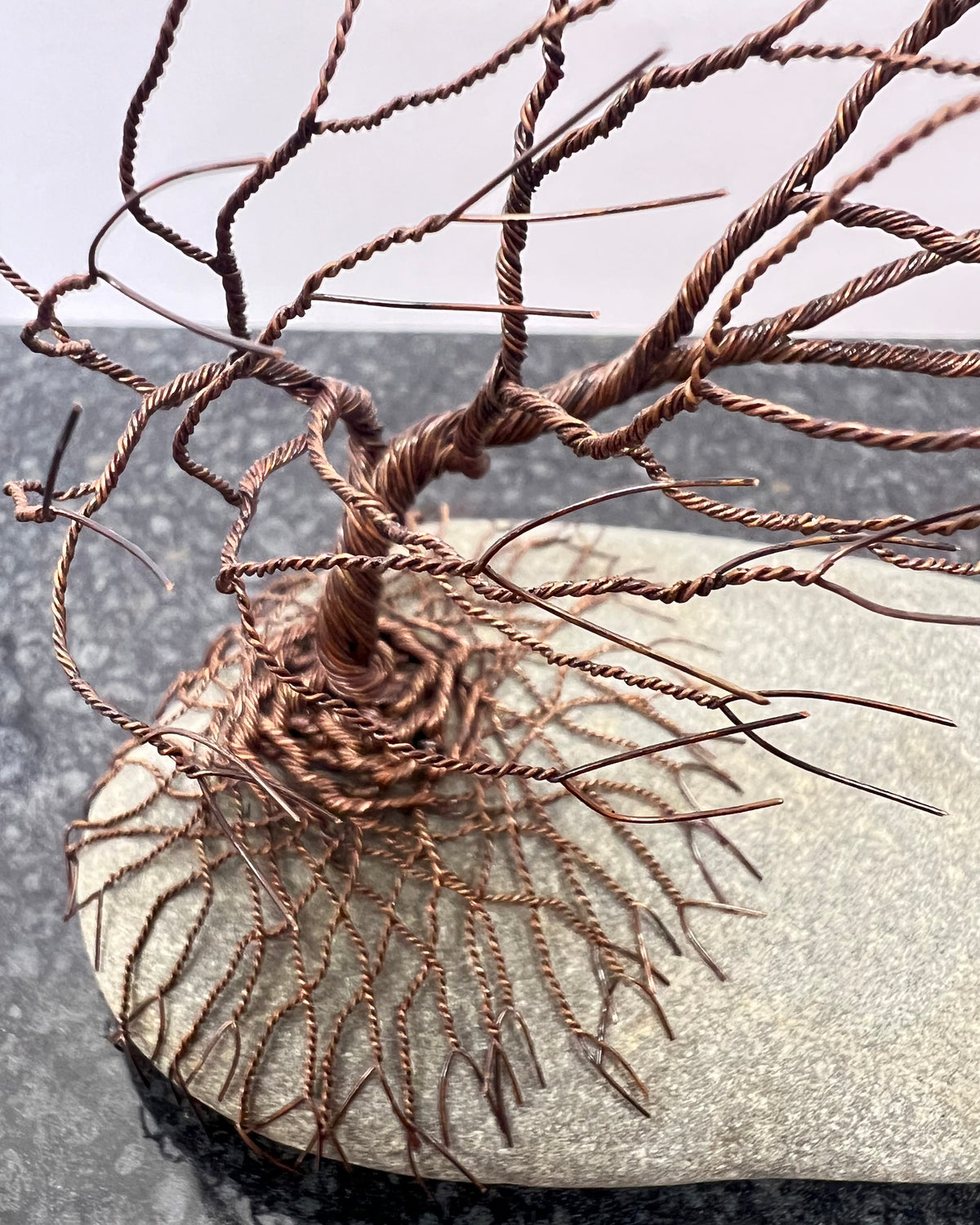 Windswept Celtic Tree Sculpture - Antique Copper on Pebble - Medium Plus