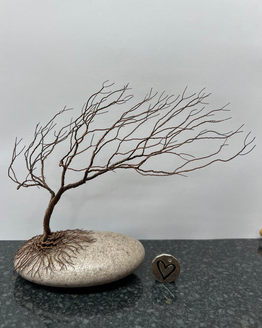 Windswept Celtic Tree Sculpture - Antique Copper on Pebble - Medium Plus