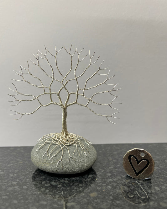 Tree of Life Celtic Tree Sculpture - Silver (plated) on Pebble - Small Plus