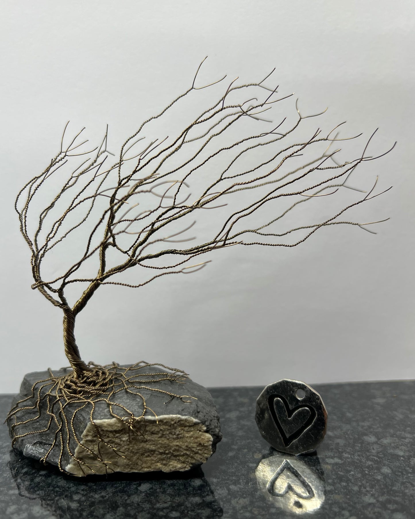 Windswept Celtic Tree Sculpture - Gunmetal on Slate - Medium
