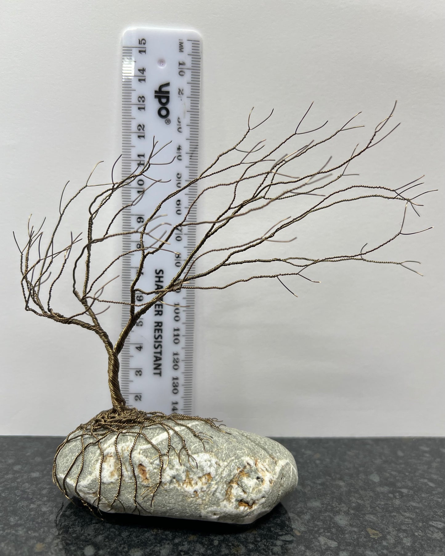 Windswept Celtic Tree Sculpture - Gunmetal on Pebble - Medium