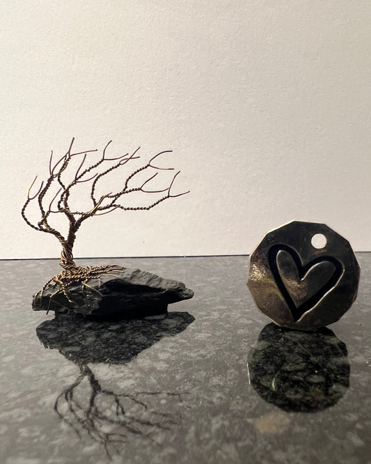 Windswept Celtic Tree Sculpture - Gunmetal on Slate- Mini