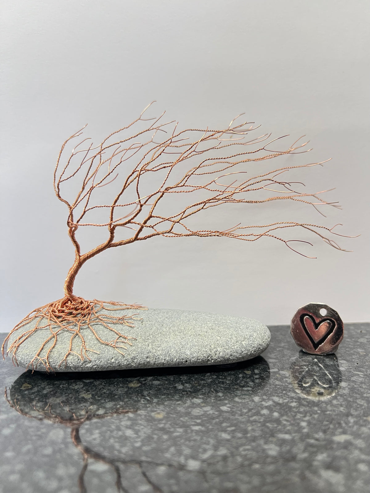 Windswept Celtic Tree Sculpture - Copper on Pebble - Medium