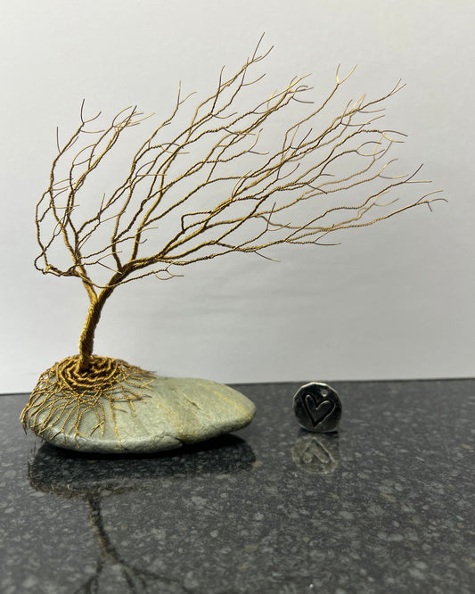 Windswept Celtic Tree Sculpture - Antique Bronze on Pebble - Medium Plus