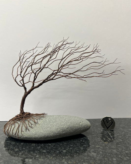 Windswept Celtic Tree Sculpture - Antique Copper on Pebble - Medium Plus