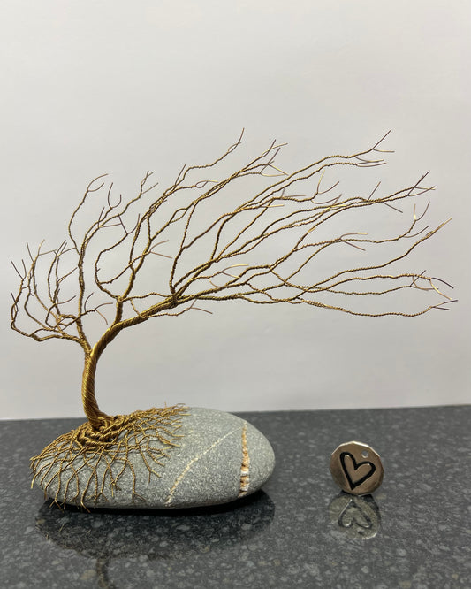 Windswept Celtic Tree Sculpture - Antique Bronze on Pebble - Medium Plus